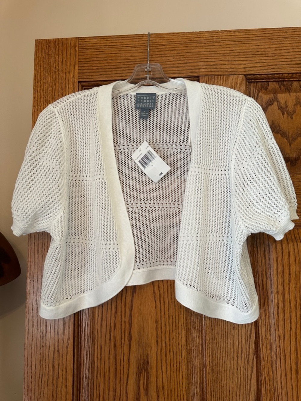 Rabbit Rabbit Rabbit Cream Open-Knit Short Sleeve Cropped Cardigan
